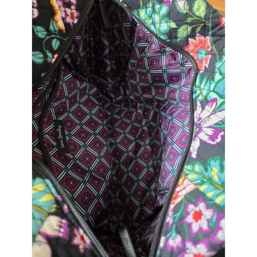 Vera Bradley Black Multicolor Floral Print Iconic 100 Tote Handbag One Size
